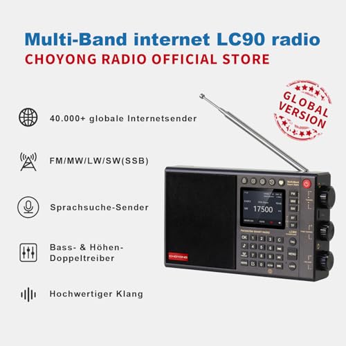 CHOYONG LC90 Multi-Band Smart Internet Radio Tragbares AM/FM, Lang- & Kurzwellenradio mit WiFi, Bluetooth, TF Karte choyoung – Bild 3