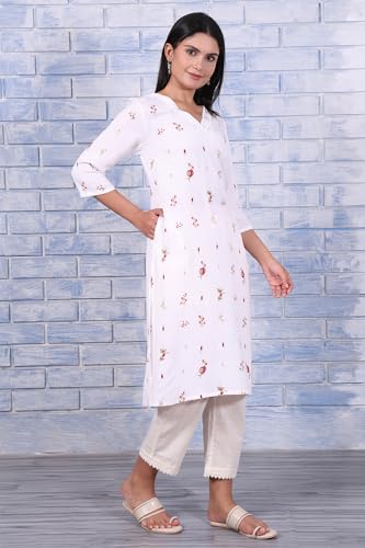 Image of W for Woman Schiffli Embroidered Straight Rayon Kurta