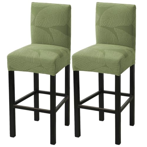 Image of HAOYONG Bar Stool Covers, Stretch Counter Stool Pub Chair Slipcover Washable Counter Height Chair Covers for Kitchen Dining Room Cafe Set of 2 (Olive Green)