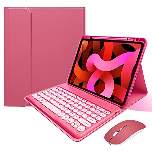 Funda de teclado para iPad de 9ª 8ª 7ª generación con mouse inalámbrico rojo