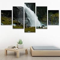 SIGNWIN 5 Panel Canvas Wall Art Mountain Waterfalls for Home Decorations Ready to Hang - 60