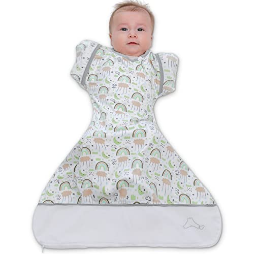 Image of Clickyhips Swaddle Sack Arms Up, Allows Babies HIPS to Move Freely, fits Newborn Babies 0-6 Months, Baby Sleep Sack, Organic Cotton Rainbow