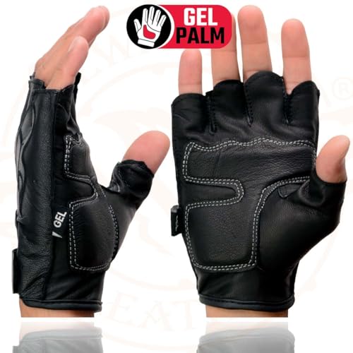 Image of Milwaukee Leather SH198 Men's Black Flame Embroidered Fingerless Gloves with Gel Palm | Padded Comfort; Vibration Relief; Flame Embroidery