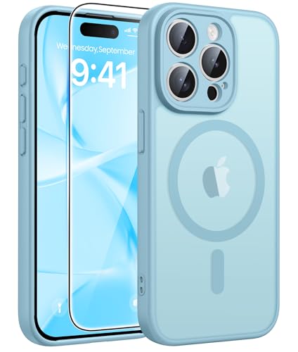Image of FNTCASE for iPhone 15 Pro Max Case: [Compatible with Magsafe] Translucent Matte Cases with [Full Camera Protection] [Screen Protector] Military Grade Shockproof Protective Phone Cover - Teal