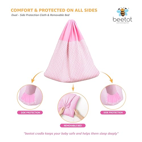 Image of Premium Swing Cradle Set | Cradle Cloth, Padded Bed, Mosquito Net, Heavy-Duty Spring & Triangle Hanger | Up to 15 kg | Pink