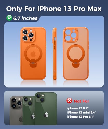 Image of FNTCASE for iPhone 13 Pro-Max Case: [360 Spin Magnetic Stand] [Compatible with Magsafe] [Screen Protector] Translucent Matte Military Grade Shockproof Full Camera Protective Phone Cover - Orange