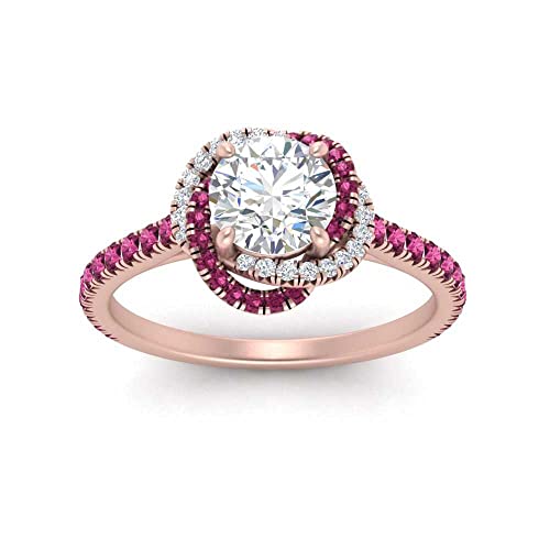 Image of 55Carat Choose Your Gemstone Flower Diamond CZ Ring rose gold plated Round Shape Halo Engagement Rings Ornaments Surprise for Wife Symbol of Love Clarity Comfortable US Size 4 to 12