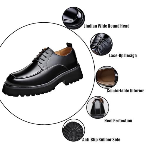 Men's Genuine Leather Lace Up Chunky Platform Oxfords Comfortable Wide Round Toe Chunky Heel Lug Sole Non-Slip Dress Shoes for Casual Work Office Business3