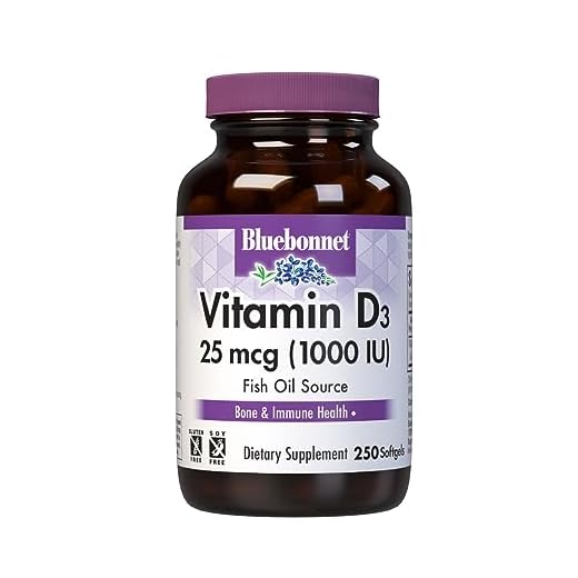 Bluebonnet Nutrition Vitamin D3 1000 IU Softgels, Aids in Muscle and Skeletal Growth, Cholecalciferol from Fish Oil, Non GMO, Gluten Free, Soy Free, Dairy Free, 250 Softgels
