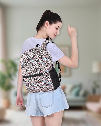 Image of amazon basics Polyester 2 Compartment Backpack(Multicolour Print)|Durable,Comfortable & Stylish|Multiple Compartments & Side Pockets for Organized Storage|Ideal for School,College & Travel 15 L
