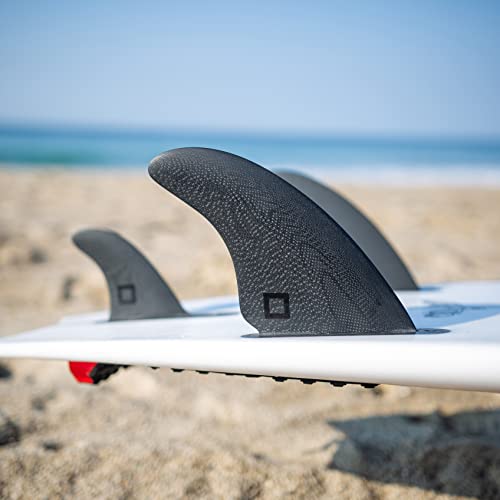 Surf Squared Twin Fin Set + Trailer Fin (2+1 Fins) - Solid Fiberglass For Lightweight Durability & Top Performance - Compatible With Fcs1 Twin Tab Surfboards, Shortboard, Fish - Black #TOP1