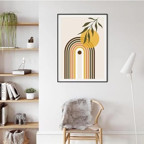 Décoration de salon bohème avec cette grande peinture géométrique abstraite sur toile 70x100cm