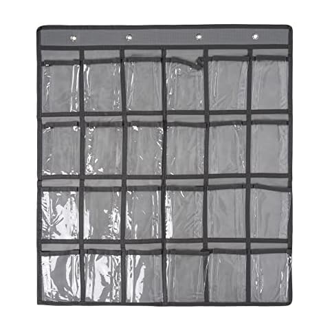 SAVORLIVING Over the Door Organizer Cell Phone Hanging Classroom Pocket Chart Wall Door Closet Hanging Organizer Durable Fabric Storage Bag, 24 Pockets (Grey) Cover