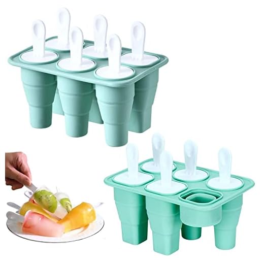 Takhery Hopfällbara isglassformar i silikon, lätt att ta bort glassform, återanvändbara glassformar med pinnar för gör-det-själv glass och glassar (2-pack)