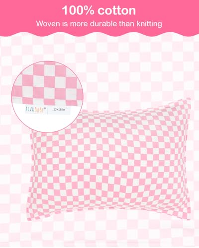 Image of ALVABABY Toddler Pillowcases 2 Pack Organic Cotton Fit 13 inchx 18 inch or 14 inchx19 inch Kids Pillow Cover Envelope for Girl Boy Travel(Pillowcase Only)