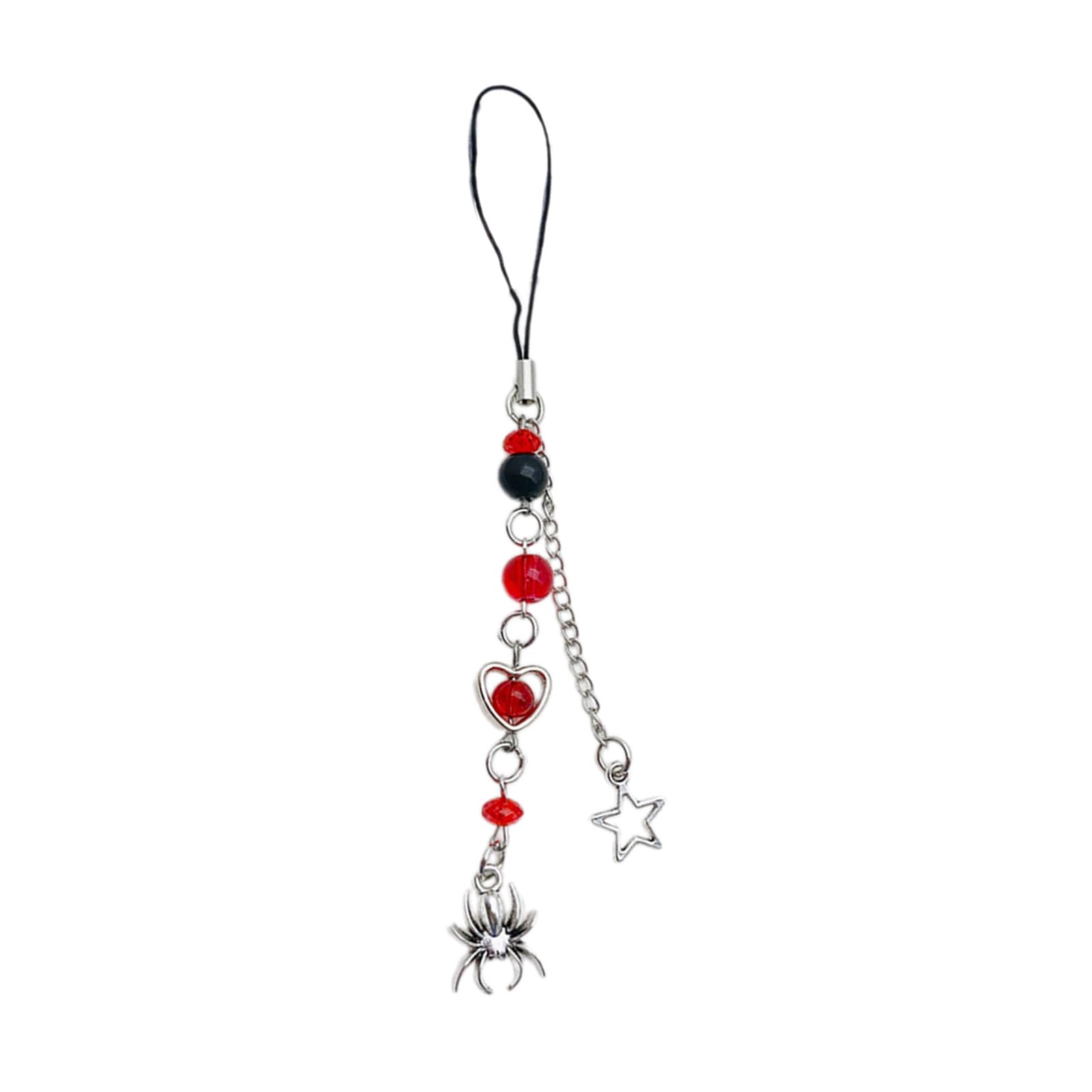 NEWFT Handmade Beaded Phone Chain Halloween Spiderweb Cellphone Charm Colorful Keyring