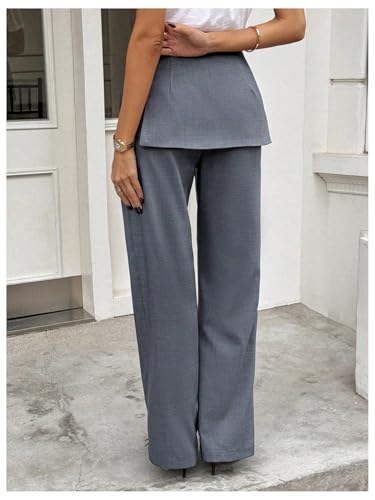 Verdusa Women's Dress Pants Layered Elastic High Waisted Straight Leg Work Office Trousers2