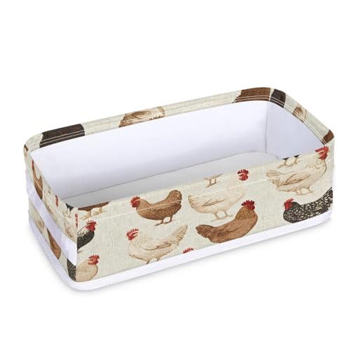 Tablerazzi Toilet Tank Topper Paper Basket with Handle, Chicken Farm Animal Bathroom Storage Basket for Organizing, Small Fabric Storage Bins for Bathroom Decor