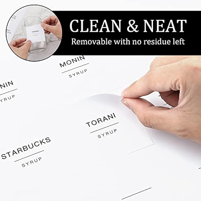 AIEX Coffee Syrup Labels, 84pcs Waterproof White Minimalist Stickers for Bottles, Bar Containers, Dispenser Organization