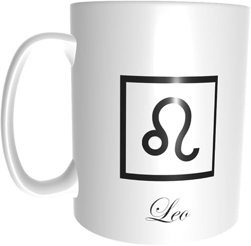Pandok - White Ceramic Zodiac Mug - Leo - Zodiac Symbol And Text - Single Mug