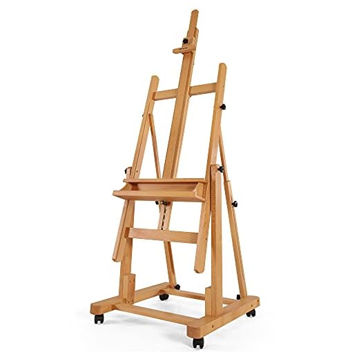 VISWIN Heavy-Duty Extra Large H-Frame Easel, Holds Canvas up to 82", Tilts Flat, Solid Beech Wood Convertible Studio Easel with Storage, Adjustable Artist Painting Easel Stand with Wheels, for Adults