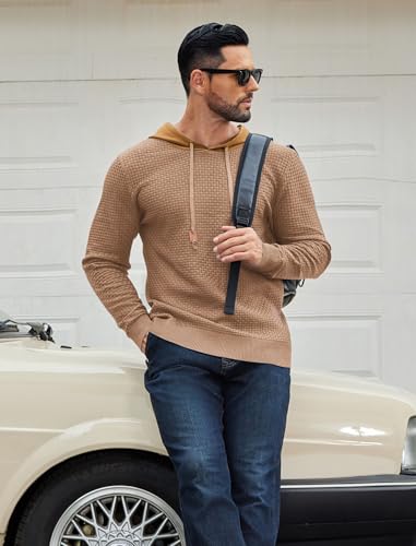 COOFANDY Mens Hooded Sweatshirt Casual Long Sleeve Drawstring Waffle Knit Hoodies Slim Fit Hoodies Pullover4