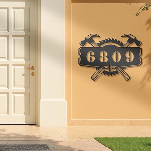 Custom Mechanic Garage House Number Metal Address Sign, Personalized Toolbox Design for Handyman, Hanging Front Door Plaque, Outdoor Garage Entryway Marker, Garden Gate Sign, Workshop Wall Decor