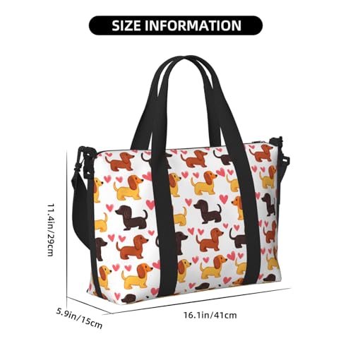 Travel Duffle Bags For Women Men - Cute Heart Dachshund Print Personal Item Weekender Overnight Gym Carry On Airport Tote Bag With Strap For Yoga, Travel, Business Trips2