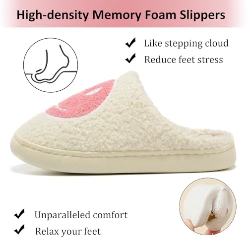 Image of Cute House Slippers for Women Men with Memory Foam Retro Happy Face Cozy Shoes