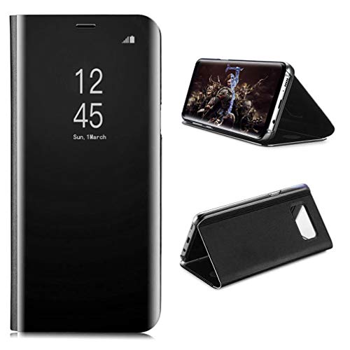 AURSEN Galaxy S8 Mirror Clear View Standing Schutzhülle Flip Handy Case Cover Tasche für Samsung Galaxy S8 Schwarz