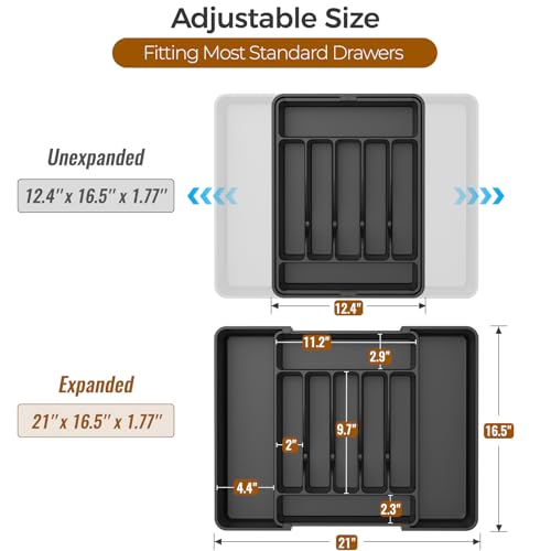 ukeetap Extra Large Expandable Silverware Organizer, BPA-Free Food-Safe Cutlery Flatware Organizer, Kitchen Utensil Drawer Organizer, Adjustable Silverware Holder for Spoons Forks Knives, Black - Image 4