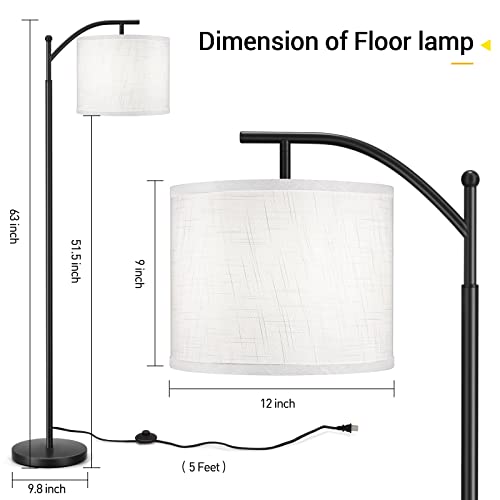 Outon Led Floor Lamp, 3 Color Temperatures Modern Lamps, Adjustable Tall Standing Reading Lamp With Hanging White Linen Texture Shade For Living Room, Bedroom, Office, Black, Led Bulb Included #TOP3