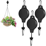 TIANLIN 4 PCS Heavy Duty Retractable Plant Hanger,Plant Pulleys for Hanging Plants,Easy to Raise & Lower,Auto Lock,Adjustable Hook for Garden Baskets Pots,Birds Feeder (Black)