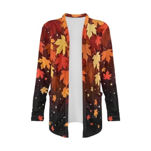 Image of Fall Maple Leaf Cardigan Sweaters for Women Long Sleeve Cardigan Soft Drape Open Front Dusters V-Neck Jackets Dressy