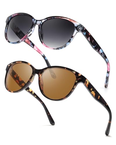 Myiaur Lot de 2 paires de lunettes de soleil polarisées pour femme, lunettes de soleil œil de chat tendance, protection UV400, teinte rétro classique