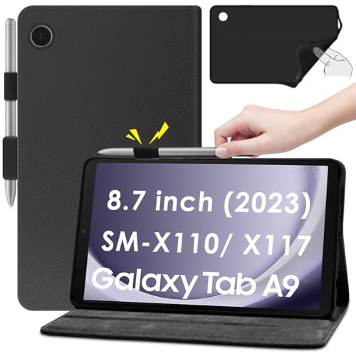 KATUMO Hülle für Samsung Galaxy Tab A9 2023 8,7 Zoll SM-X110/X115/X117 mit S Pen Halter,Ultra Dünn Premium PU Leder Stand Folio Cover Case mit Auto Slim PU Leder Schutzhülle