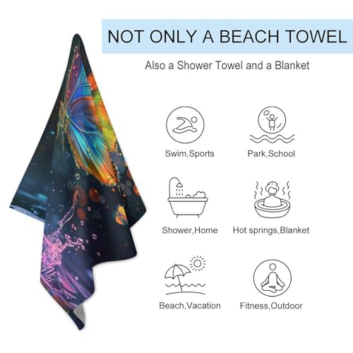Serviette de plage séchage rapide Rainbow Butterfly drap compact 130x80cm