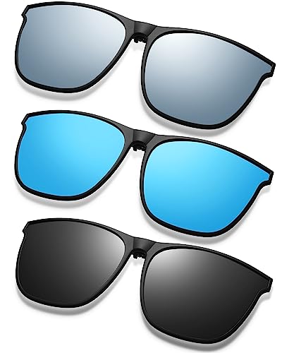 Frienda 3 Pair Oversize Polarized Clip-on Sunglasses Large Anti-glare TR90 Frame Flip up Driving Glasses for Women Men