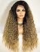 K'ryssma Ombre Lace Front Wig Blonde Deep Side Parting Long Curly Synthetic Wigs for Women 130% Density 22 inches Blonde Curly Wig