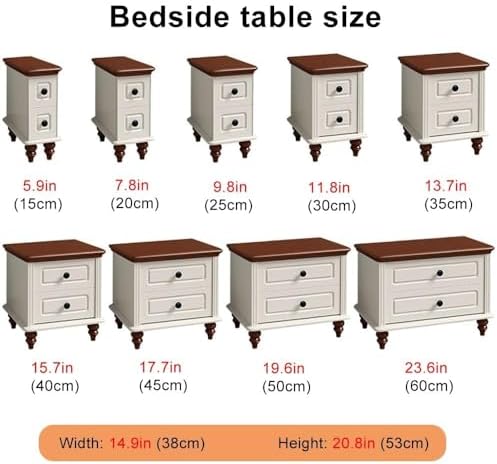 Vintage Narrow Nightstand with Drawers - Stylish Bedside Table with Wooden Legs for Small Spaces, Ideal End Table for Living Room & Bedroom (50cm)