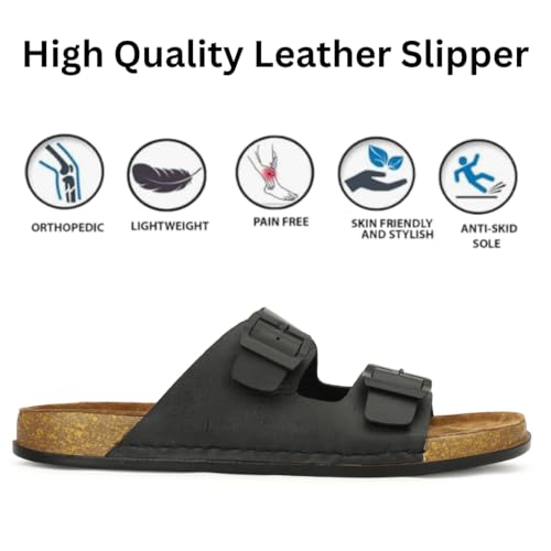 Image of Leatherful Men's premium leather slipper | Genuine Leather upper | Suede Leather Insole | PU sole | Stylish flip flop for men | Birkenstock