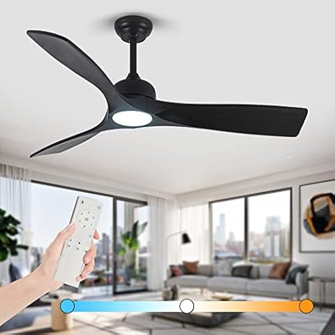 NWIASS 52" Black Ceiling Fan with Light, Indoor Outdoor Ceiling Fans for Patios, Modern 3 Blade Solid Wood Ceiling Fan with Remote, High CFM Ceiling Fan Quiet with Energy Efficient DC Motor Cover