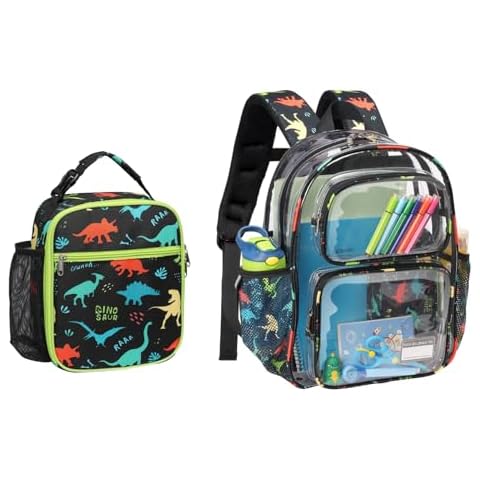 Bagseri Kids Lunch Bag and Kids Clear Backpack Bundle, Insulated Lunch Box Bag for Boys and 15in Kids Backpack for Boys Cover
