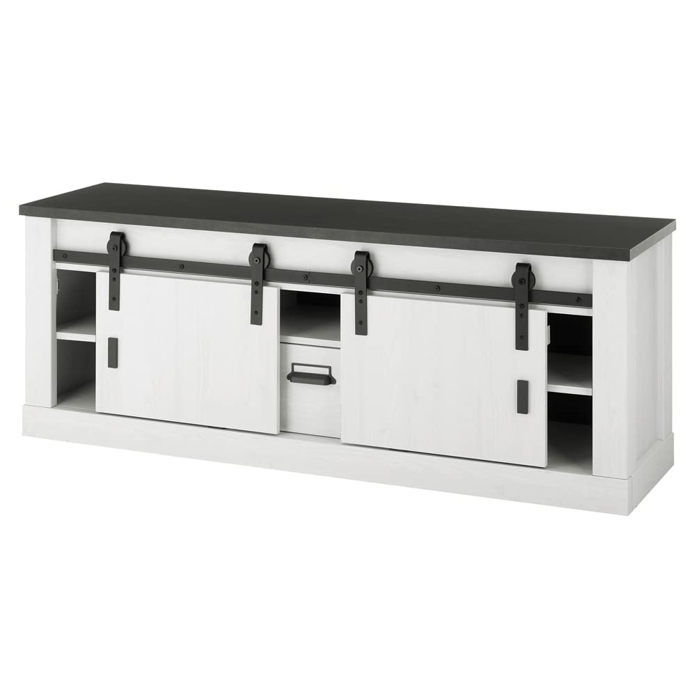 Lomadox Wohnwand TV-Wand Pinie weiß Nb. mit anthrazit 3-teilig Landhausstil, TV-Lowboard, Wandboard, Regal