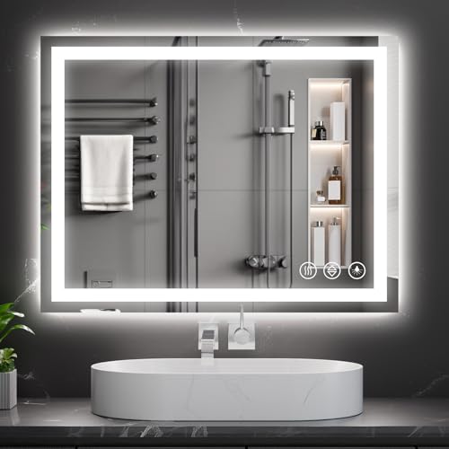 Image of Koonmi 24x36 LED Bathroom Mirror, Backlit + Front Lit, LED Bathroom Mirror with Lights for Wall, 3 Colors, Anti-Fog, Dimmable Brightness, Memory Function, Tempered Glass