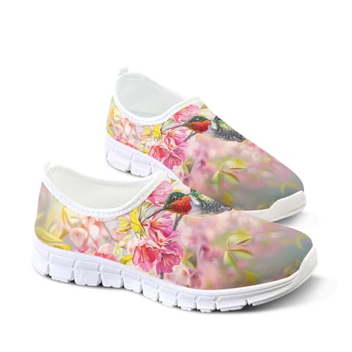 Image of Hummingbird Floral Print Lightweight Walking Shoes for Women Mesh Casual Sneakers Size 5-10.5