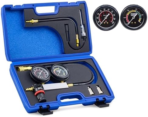 Orion Motor Tech Cylinder Leak Down Tester Kit, Automotive Engine Leakage Tester, Dual Gauge Air Cylinder Test Kit for Gas Petrol Engines, Leakdown Diagnostic Detector Tool
