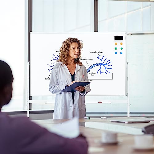 Image of Large Dry-Erase Rolling Magnetic Whiteboard - 48 x 32 Inches White Board Height Adjust Double Sides Mobile Portable Easel on Wheels, Dry Erase Board with Stand for Office, Home & Classroom