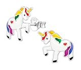 KIWI DAISY Pendientes hipoalergénicos de plata de ley con diseño de unicornio (muy pequeños) (sin níquel), Plata de ley, plateado