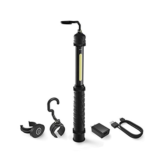 Neiko 40339A Cordless Work Light, 700 Lumen COB LED Technology | Rechargeable USB Type Battery | Includes Swivel Hook and Magnetic Clip Attachments, Black